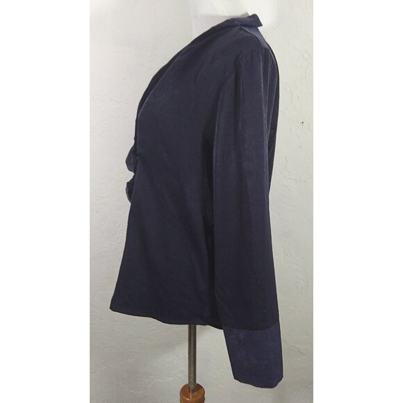 Something Navy Top Large Night Blue Draped Front V Neck Long Sleeve Wrap - Picture 6 of 7